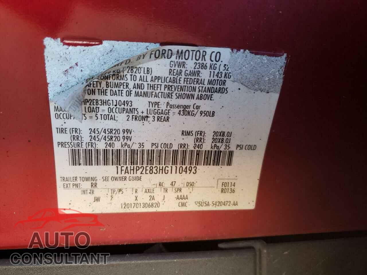 FORD TAURUS 2017 - 1FAHP2E83HG110493
