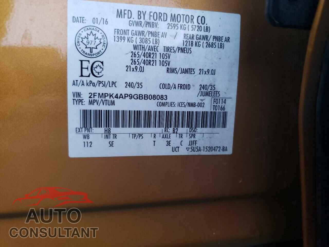 FORD EDGE 2016 - 2FMPK4AP9GBB08083