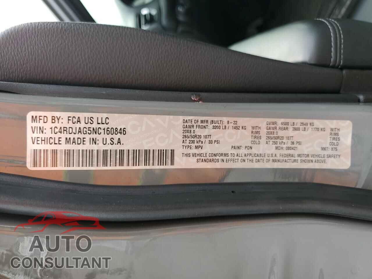 DODGE DURANGO 2022 - 1C4RDJAG5NC160846