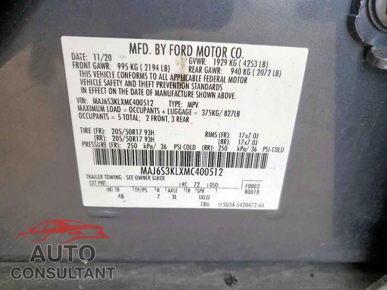 FORD ECOSPORT 2021 - MAJ6S3KLXMC400512
