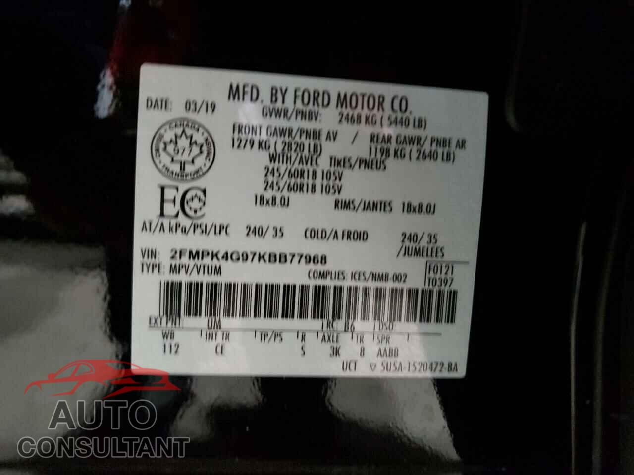 FORD EDGE 2019 - 2FMPK4G97KBB77968