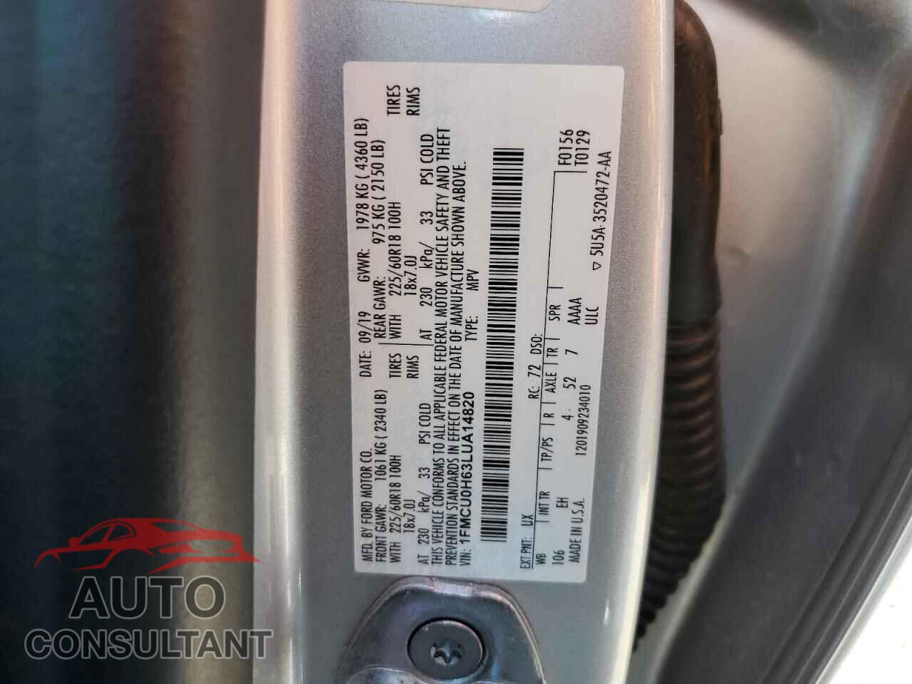 FORD ESCAPE 2020 - 1FMCU0H63LUA14820