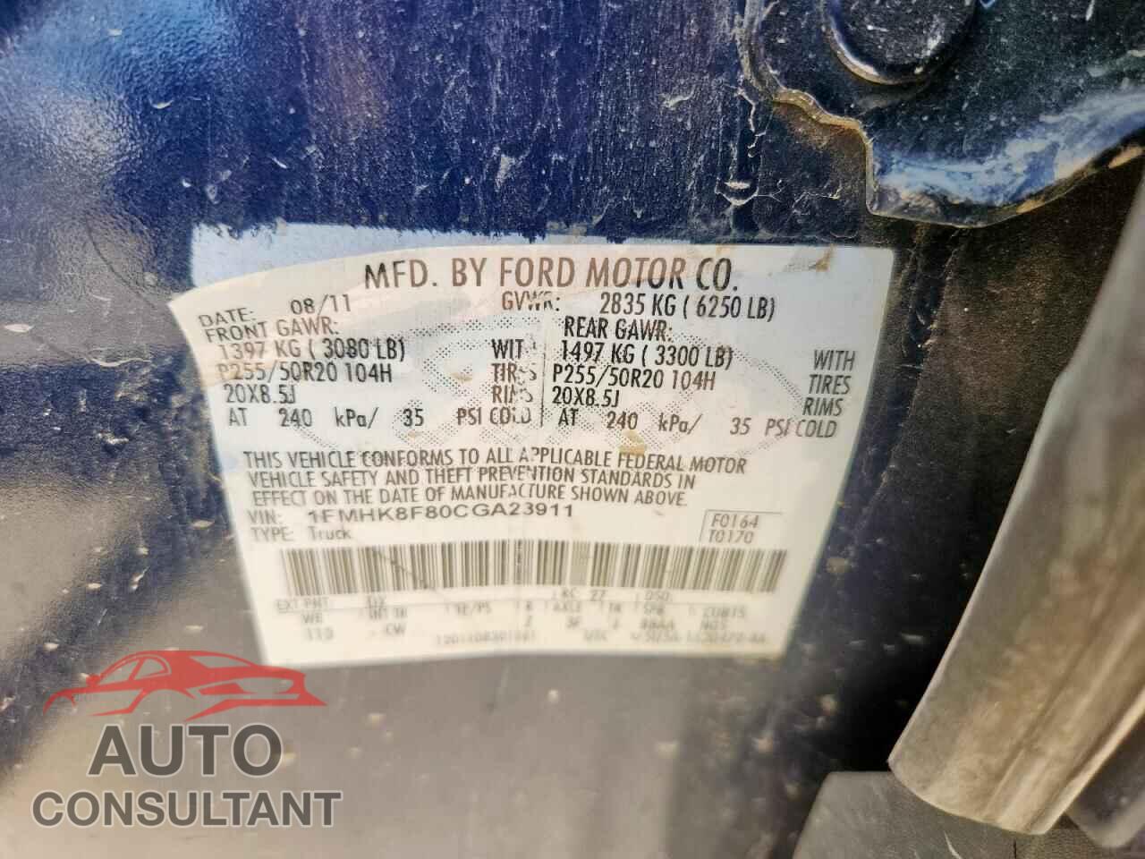 FORD EXPLORER 2012 - 1FMHK8F80CGA23911