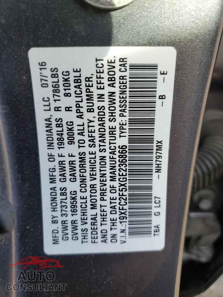 HONDA CIVIC 2016 - 19XFC2F5XGE236866