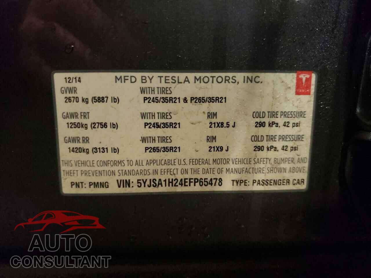 TESLA MODEL S 2014 - 5YJSA1H24EFP65478