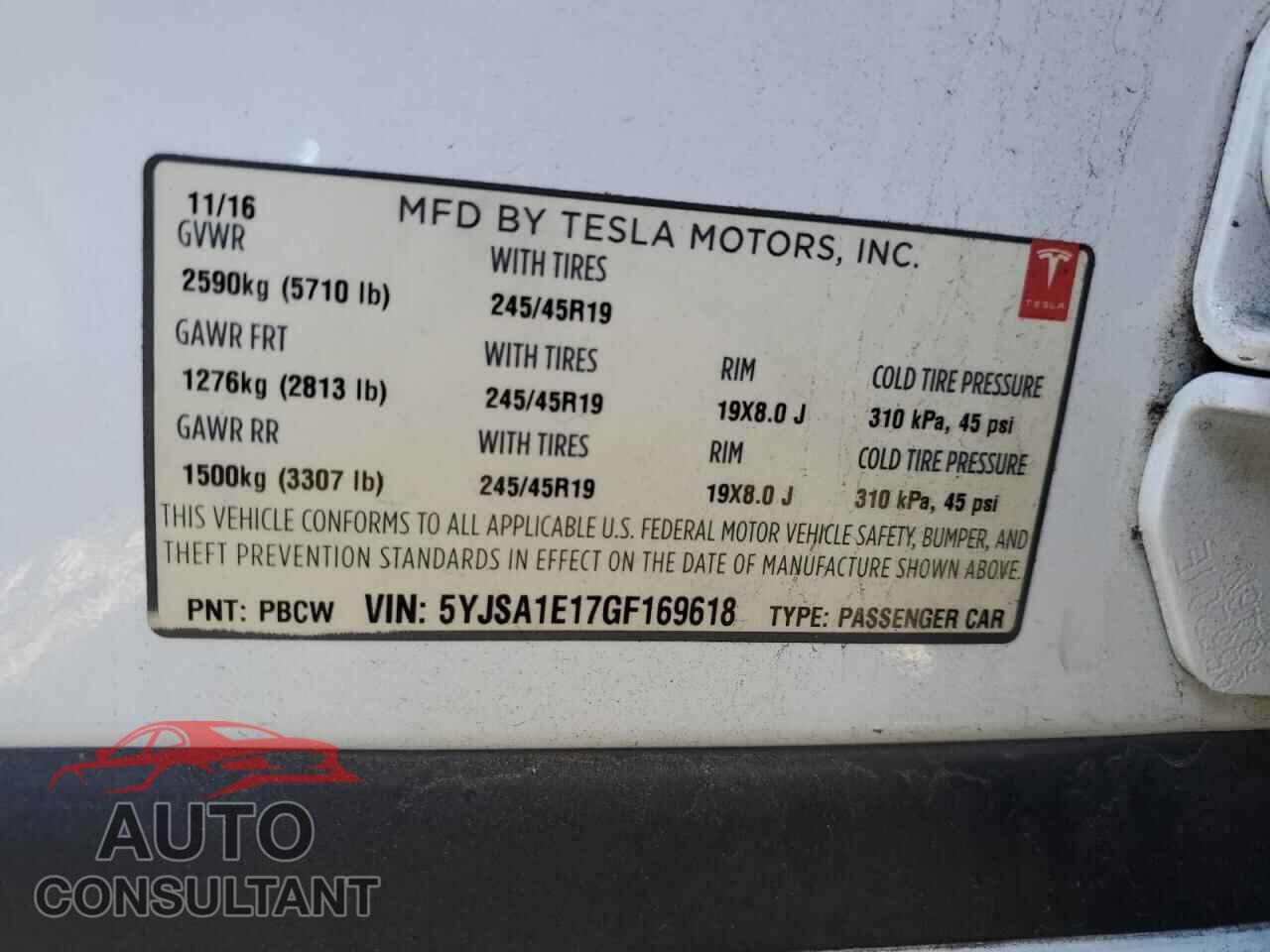 TESLA MODEL S 2016 - 5YJSA1E17GF169618
