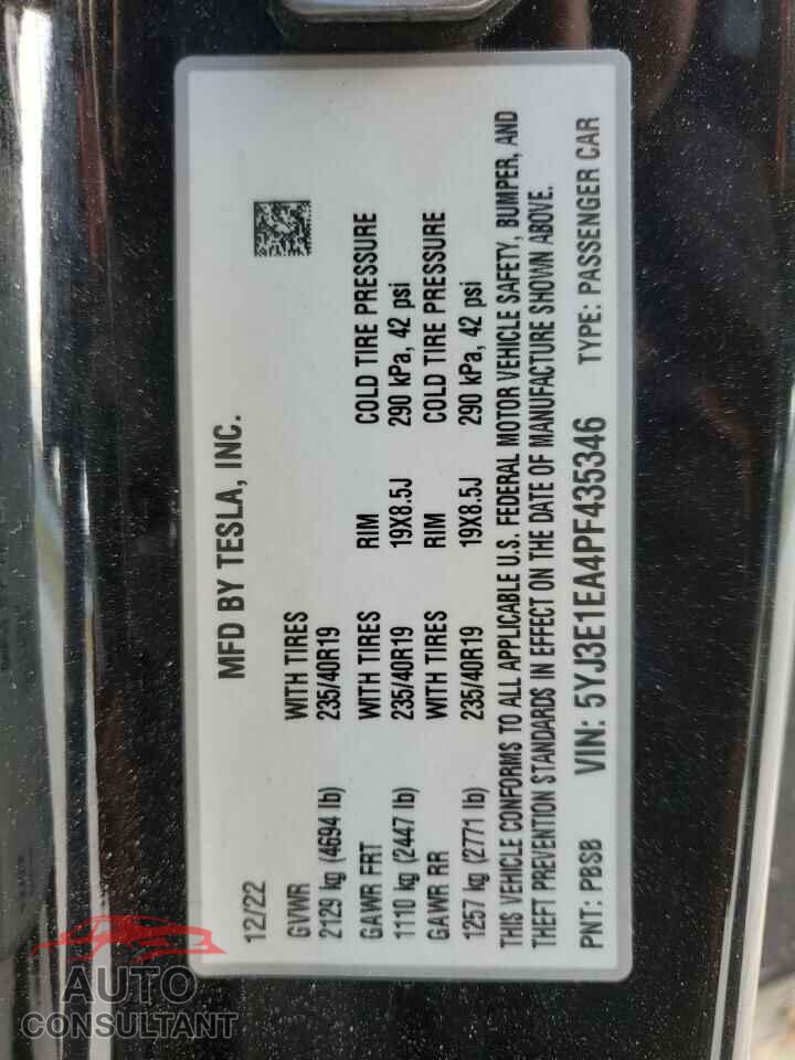 TESLA MODEL 3 2023 - 5YJ3E1EA4PF435346