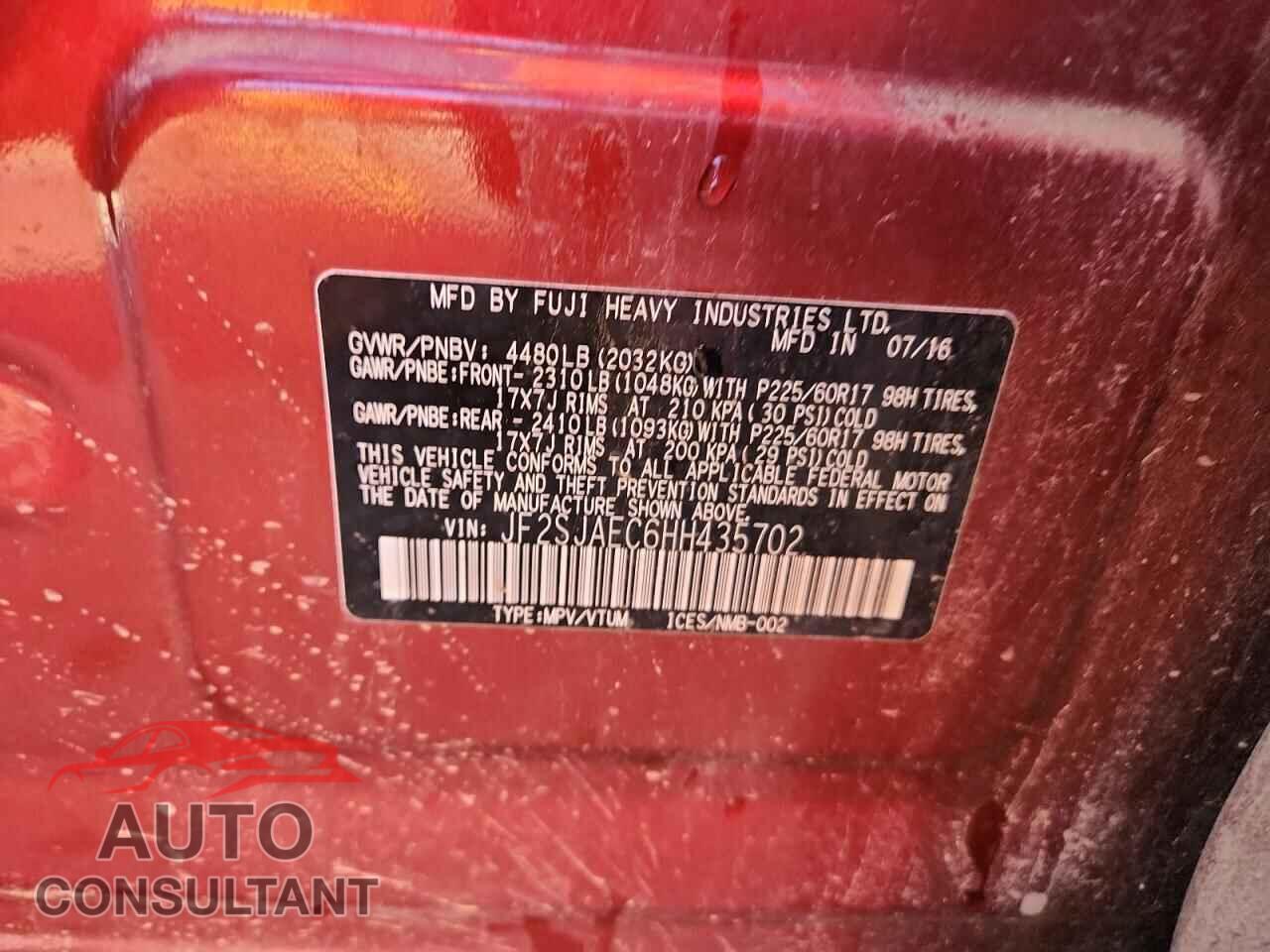 SUBARU FORESTER 2017 - JF2SJAEC6HH435702