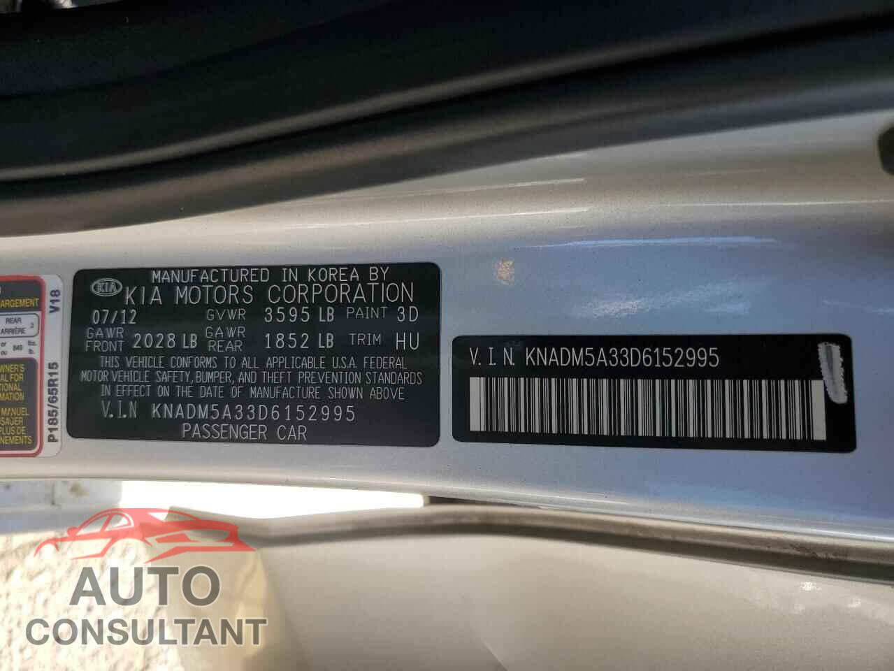 KIA RIO 2013 - KNADM5A33D6152995