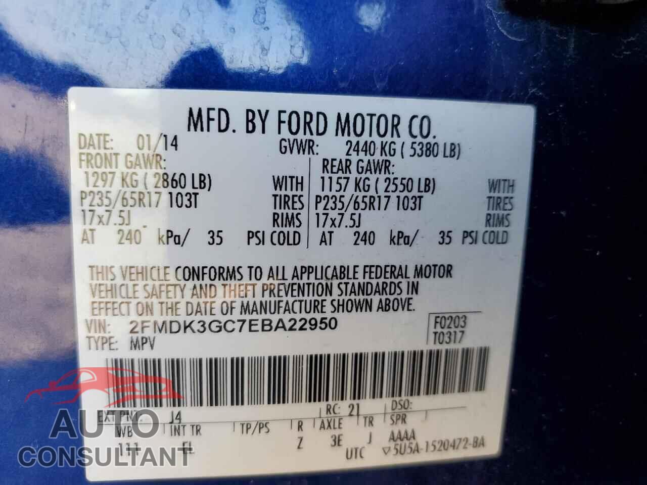 FORD EDGE 2014 - 2FMDK3GC7EBA22950