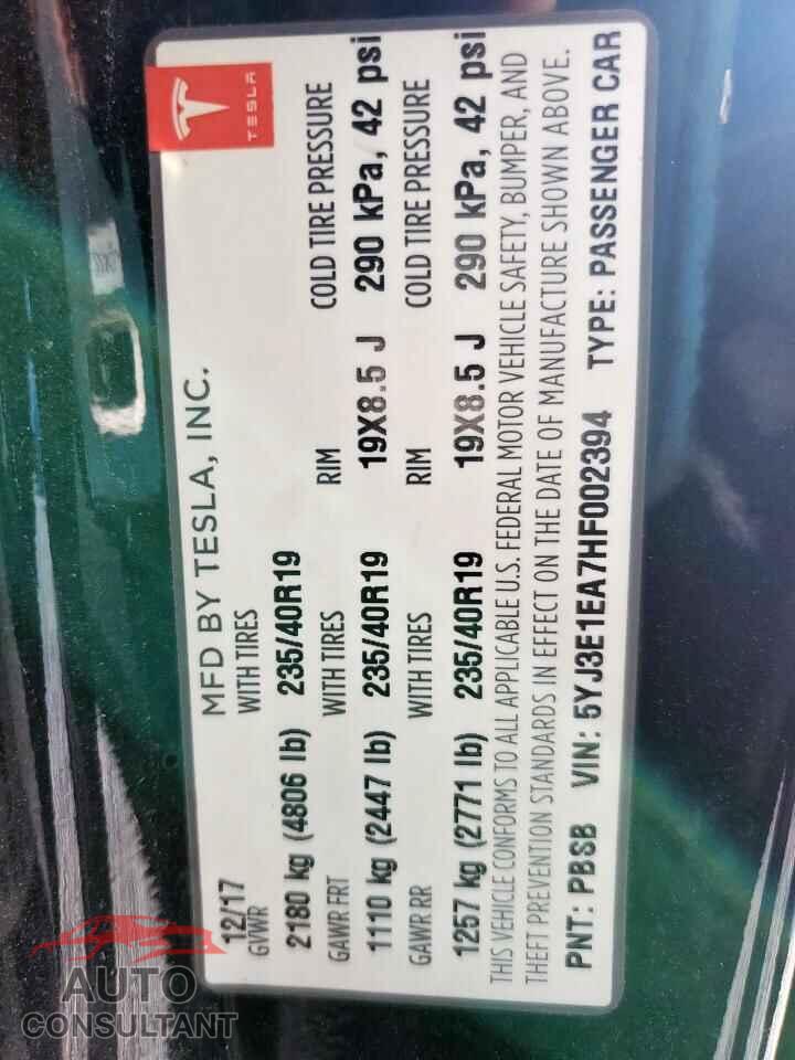 TESLA MODEL 3 2017 - 5YJ3E1EA7HF002394
