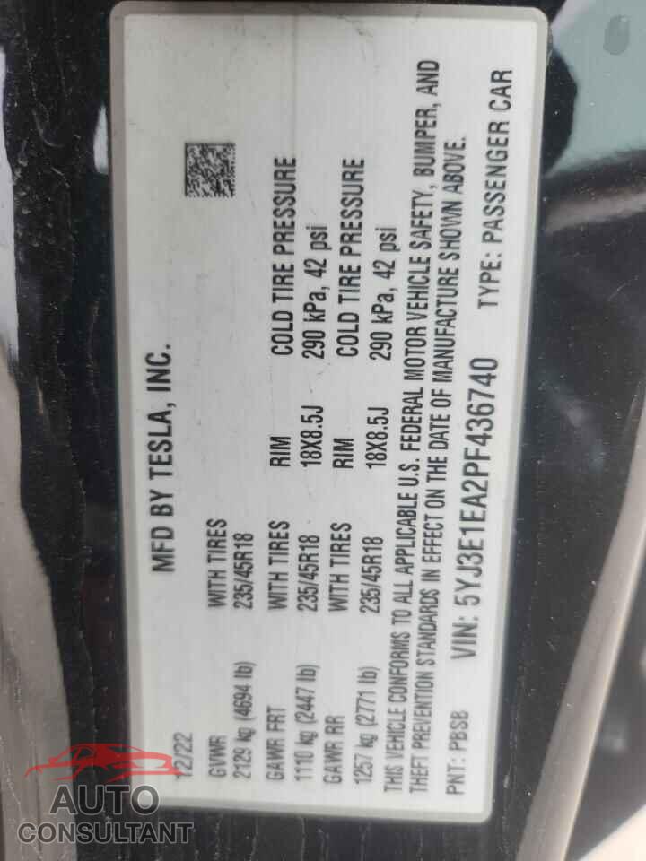 TESLA MODEL 3 2023 - 5YJ3E1EA2PF436740