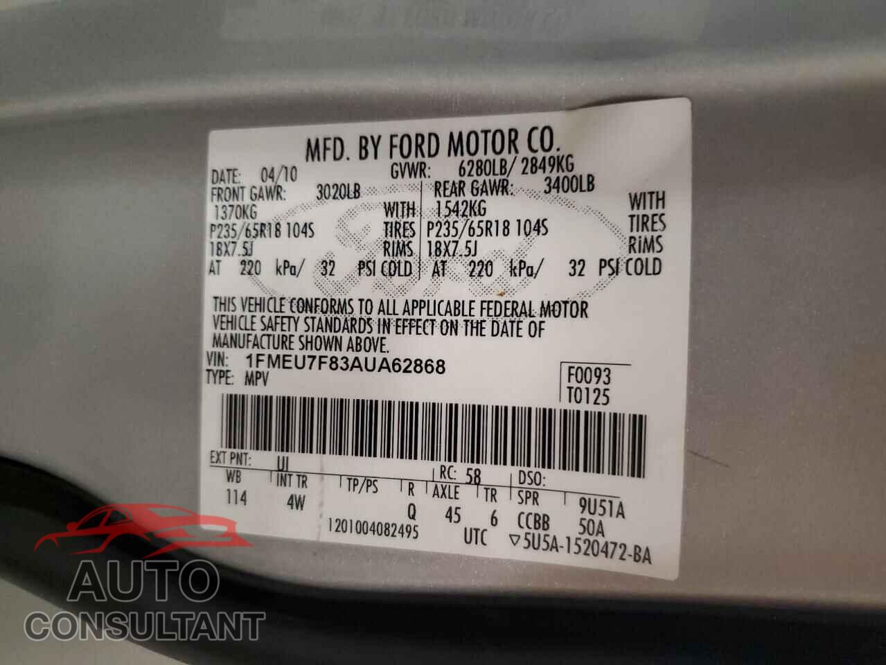 FORD EXPLORER 2010 - 1FMEU7F83AUA62868