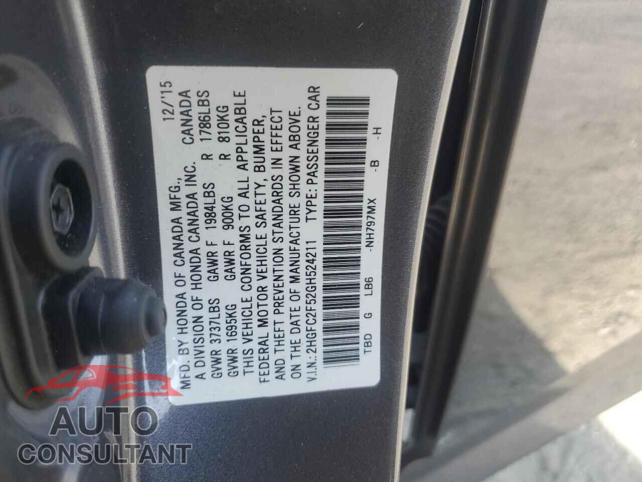 HONDA CIVIC 2016 - 2HGFC2F52GH524211