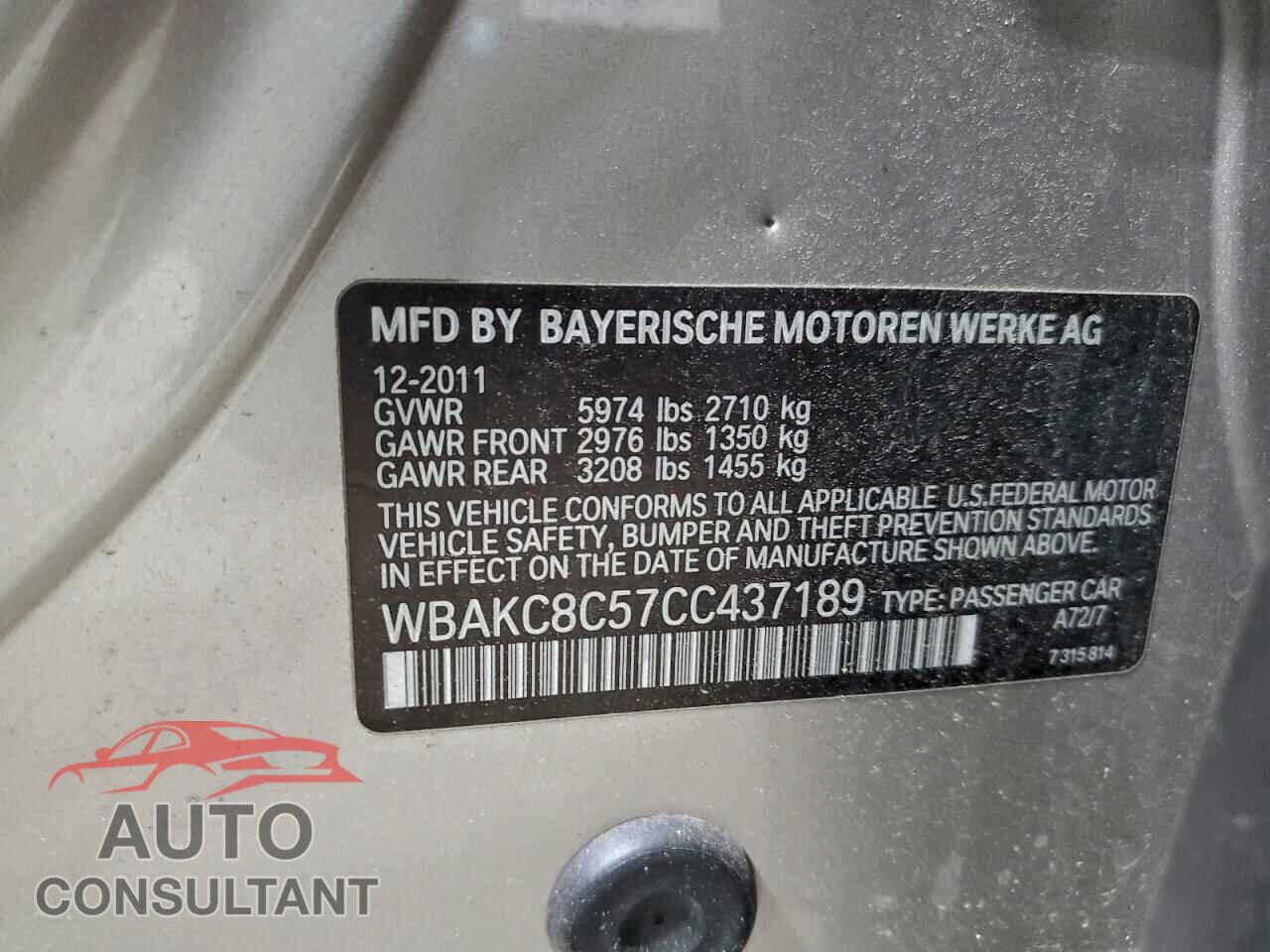 BMW 7 SERIES 2012 - WBAKC8C57CC437189