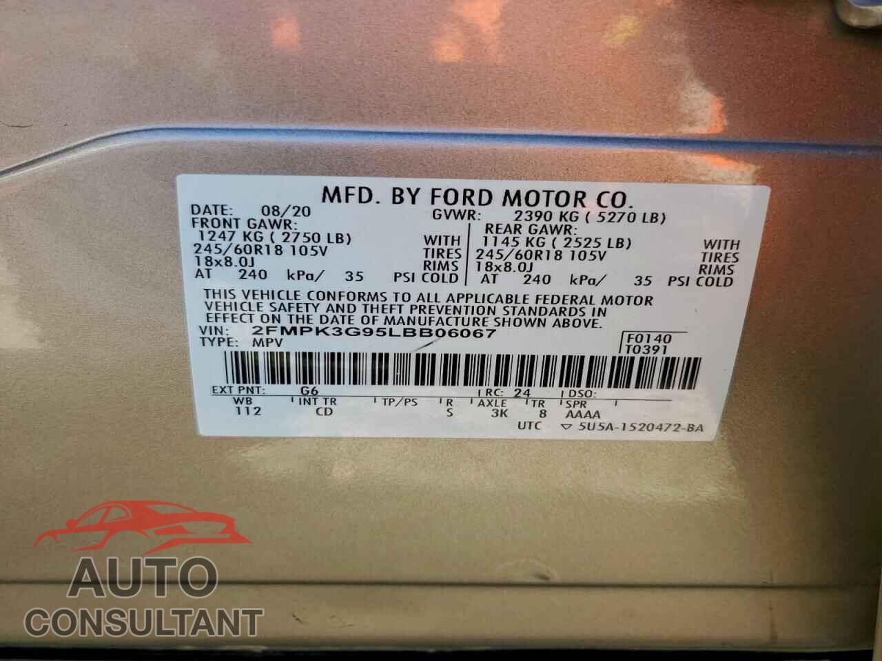 FORD EDGE 2020 - 2FMPK3G95LBB06067