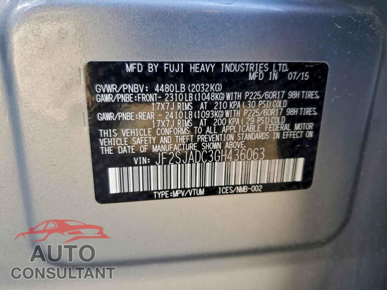 SUBARU FORESTER 2016 - JF2SJADC3GH436063