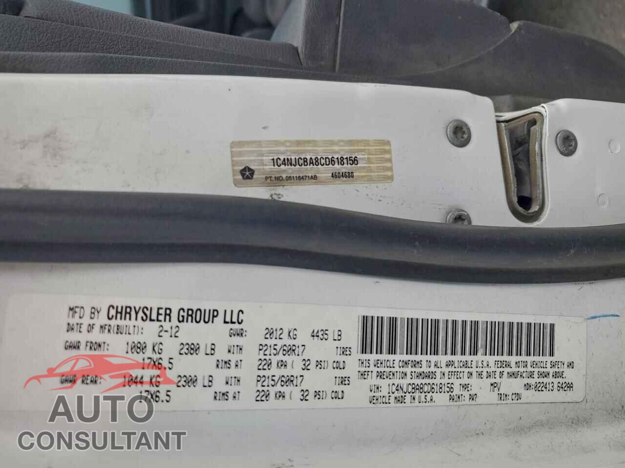 JEEP COMPASS 2012 - 1C4NJCBA8CD618156