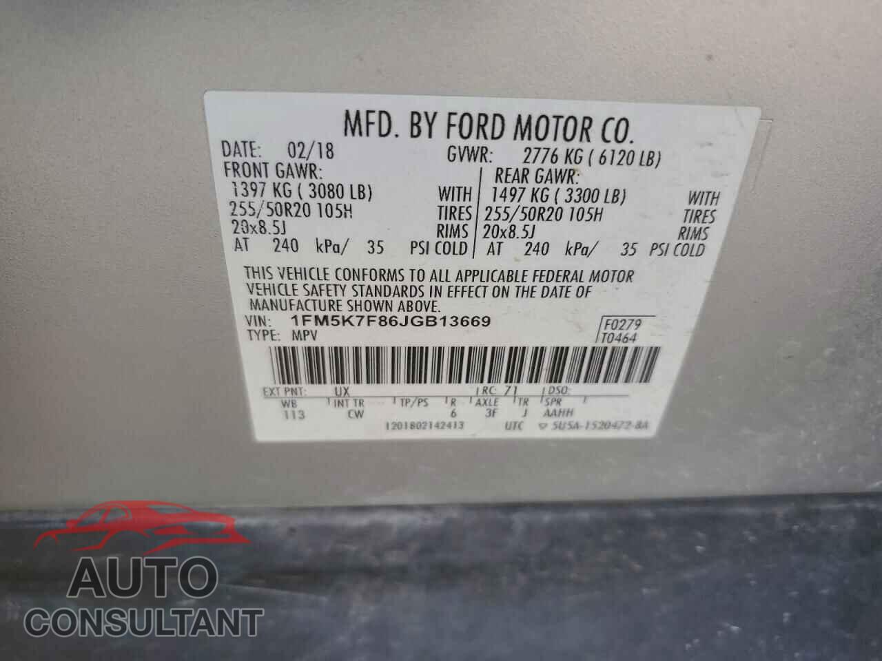 FORD EXPLORER 2018 - 1FM5K7F86JGB13669
