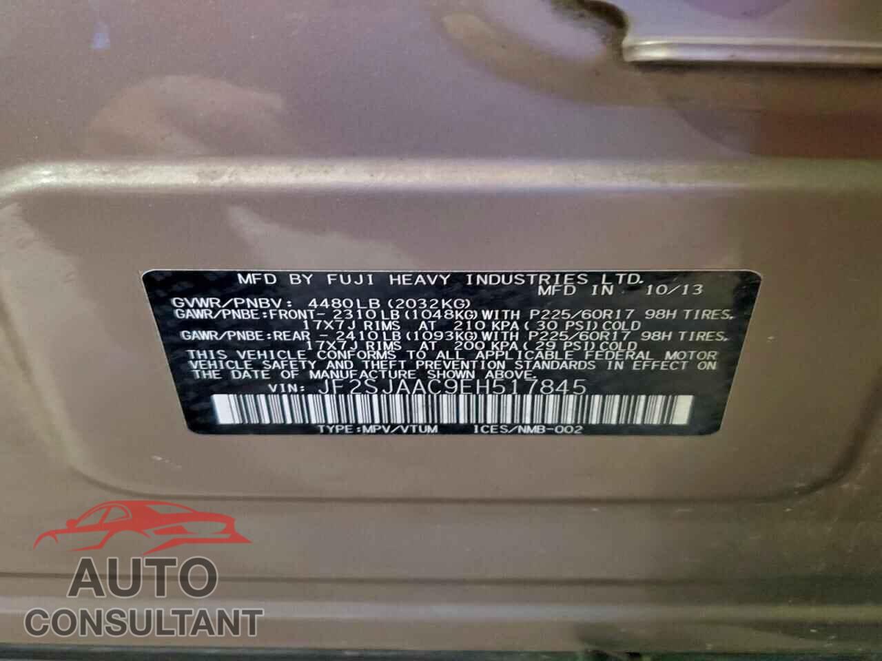 SUBARU FORESTER 2014 - JF2SJAAC9EH517845
