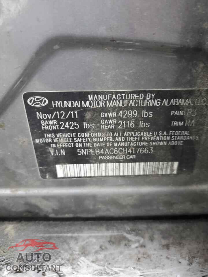 HYUNDAI SONATA 2012 - 5NPEB4AC6CH417663