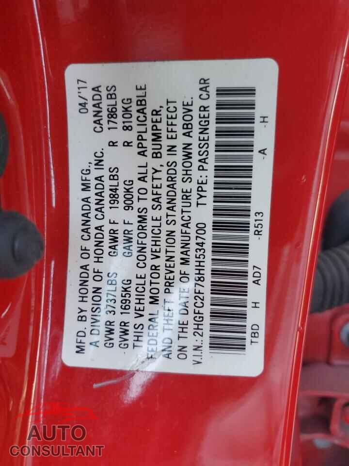 HONDA CIVIC 2017 - 2HGFC2F78HH534700