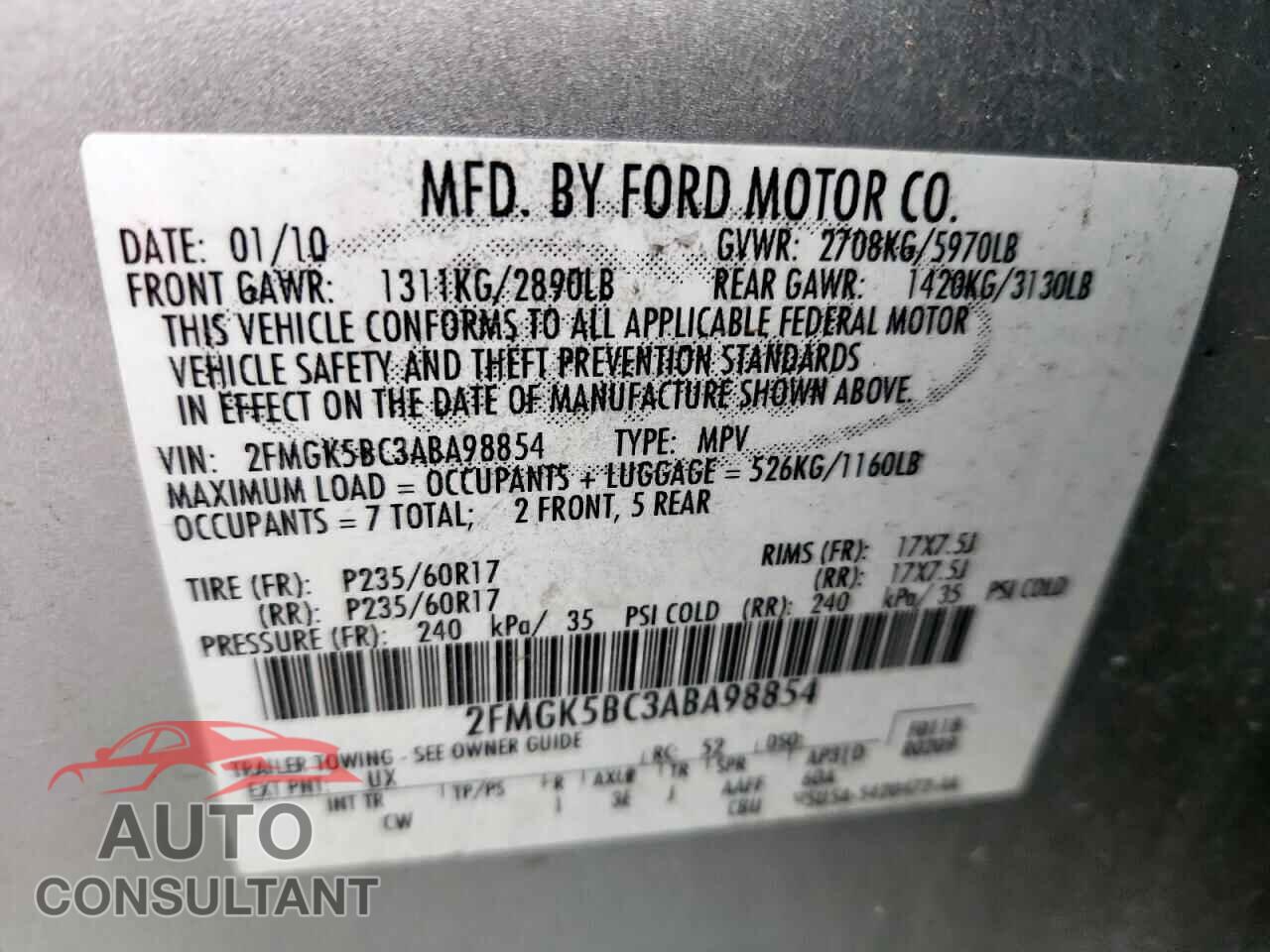 FORD FLEX 2010 - 2FMGK5BC3ABA98854