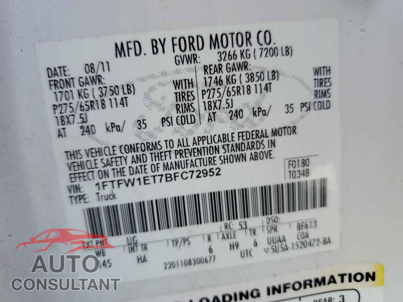 FORD F-150 2011 - 1FTFW1ET7BFC72952
