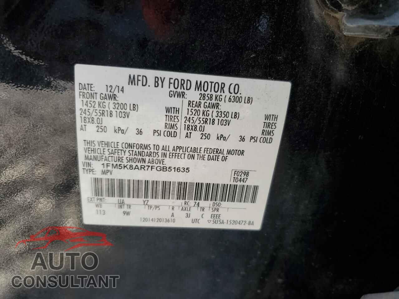 FORD EXPLORER 2015 - 1FM5K8AR7FGB51635