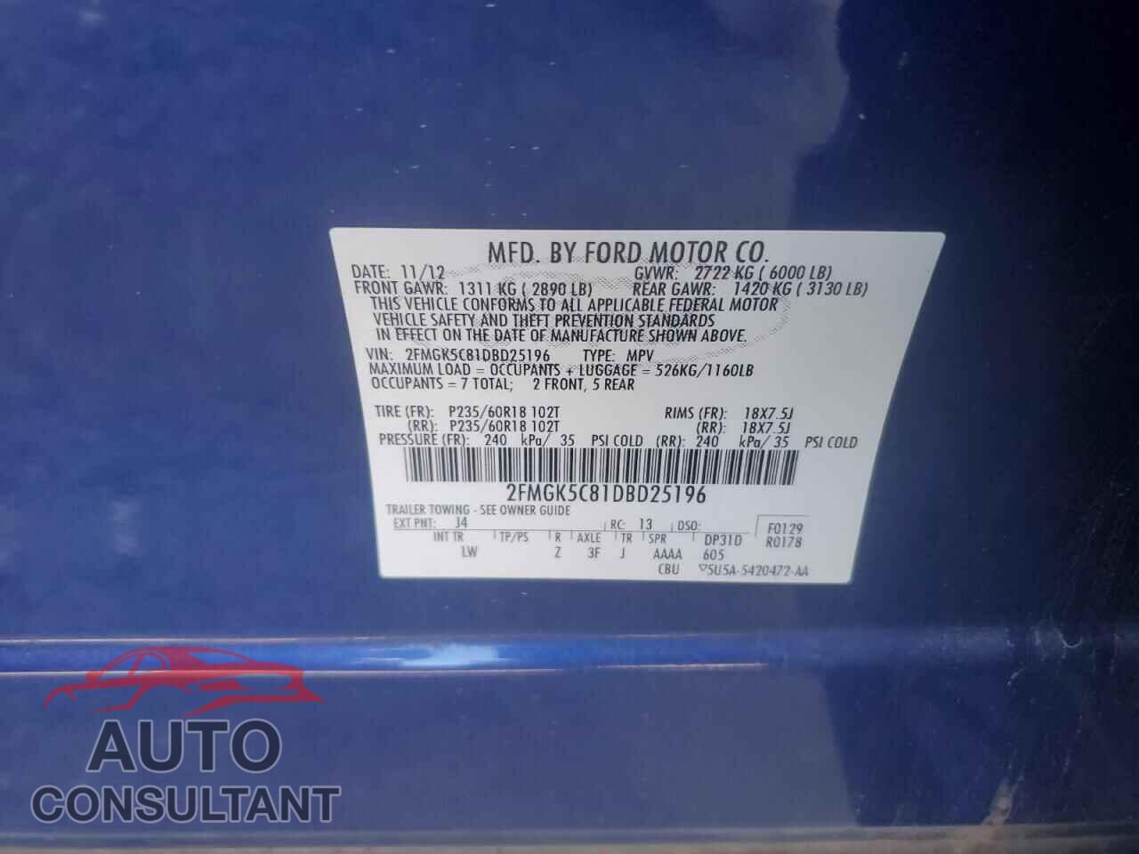 FORD FLEX 2013 - 2FMGK5C81DBD25196