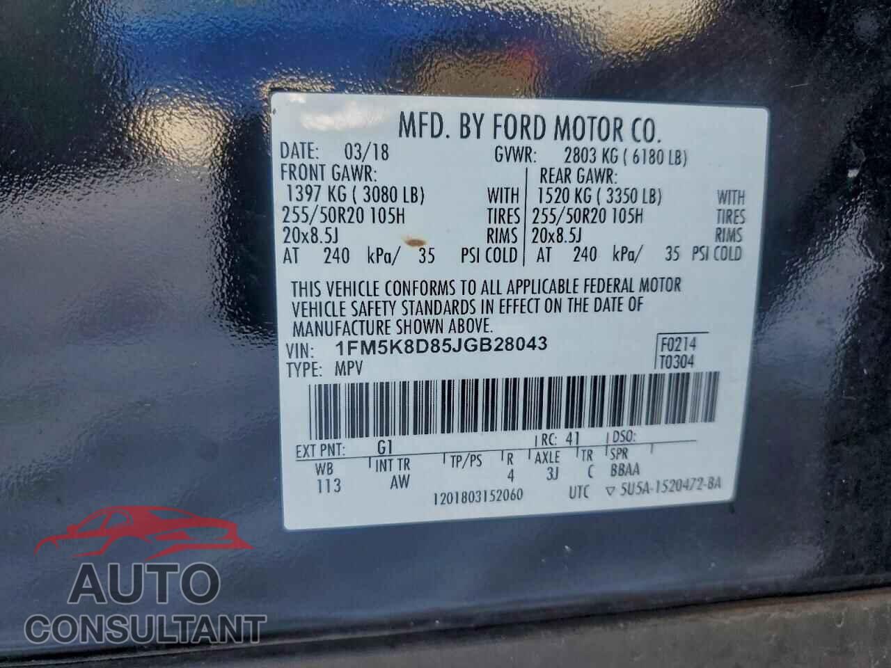 FORD EXPLORER 2018 - 1FM5K8D85JGB28043