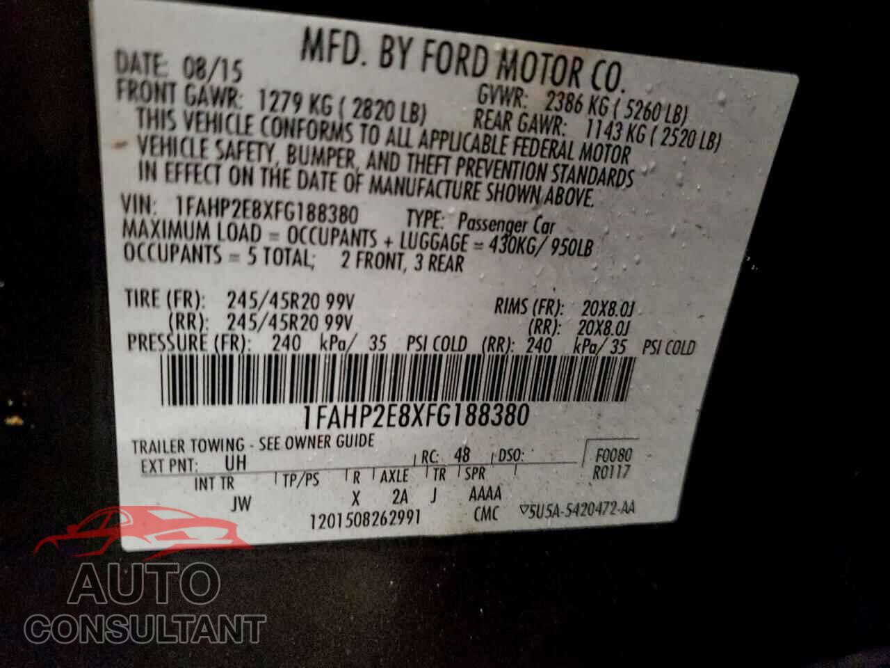 FORD TAURUS 2015 - 1FAHP2E8XFG188380