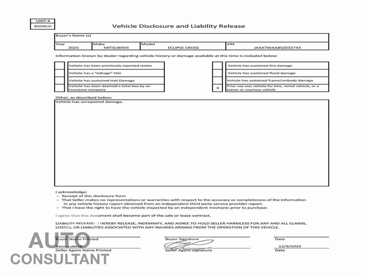 MITSUBISHI ECLIPSE 2025 - JA4ATWAA8SZ032743