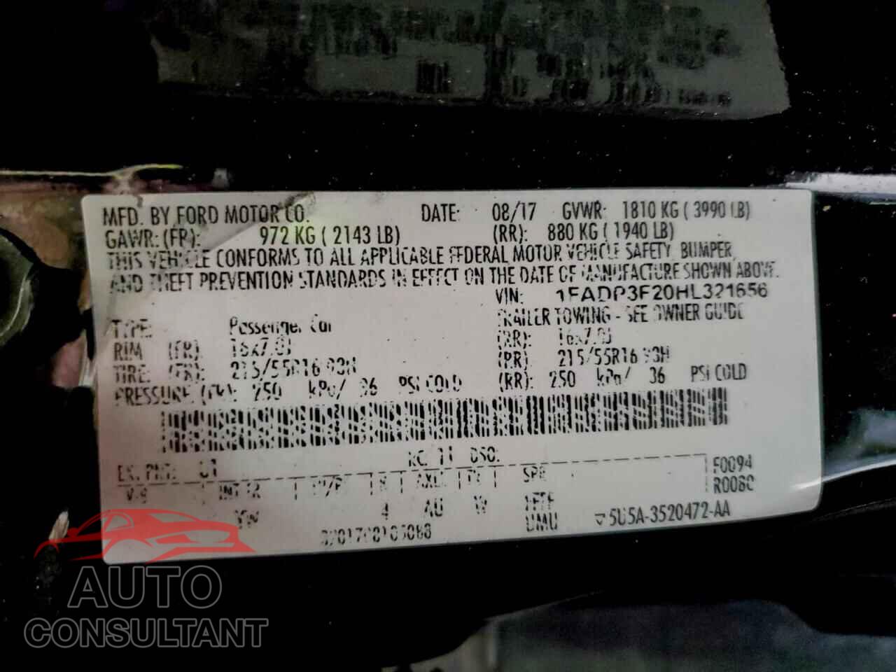 FORD FOCUS 2017 - 1FADP3F20HL321656