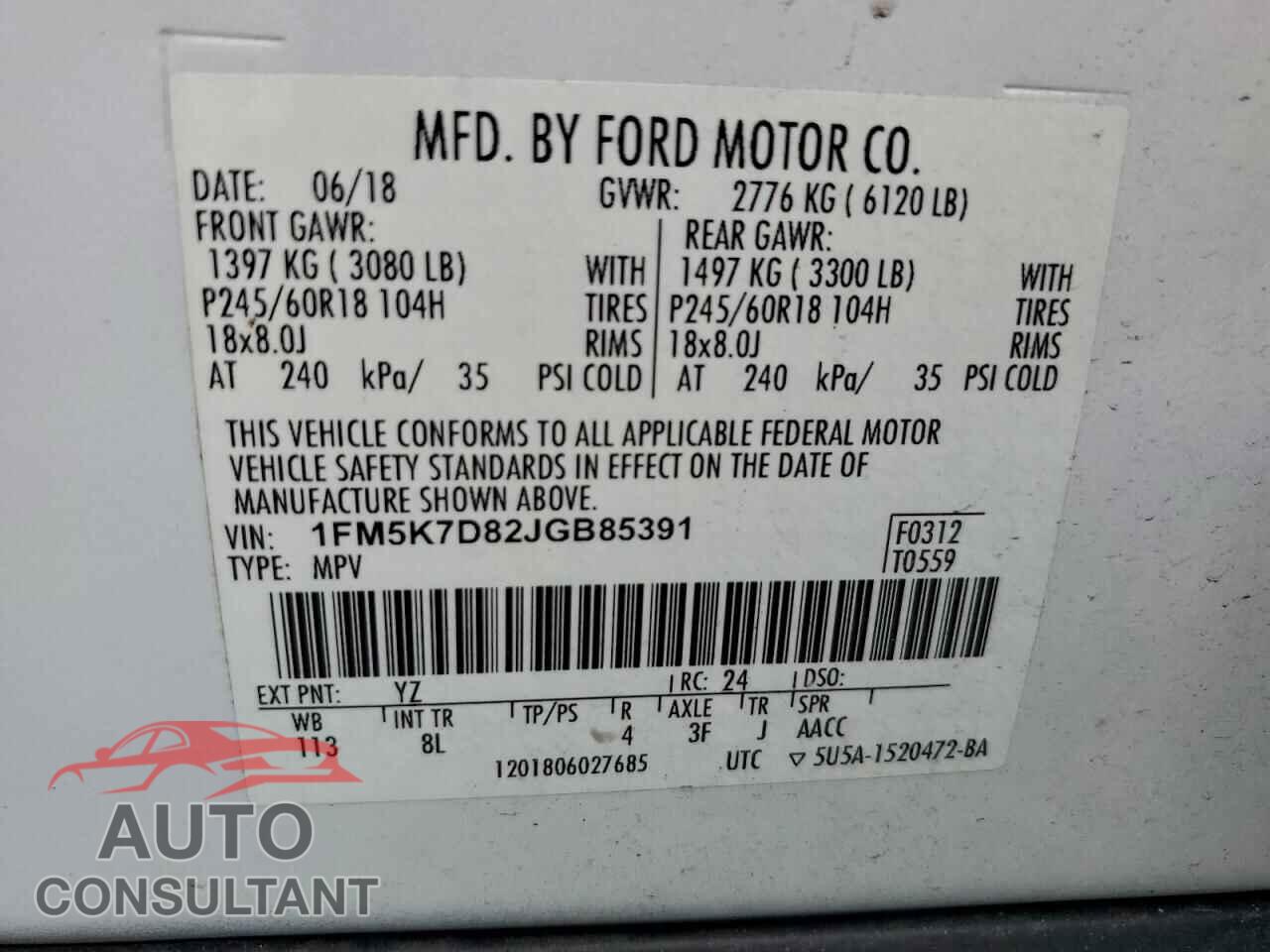 FORD EXPLORER 2018 - 1FM5K7D82JGB85391