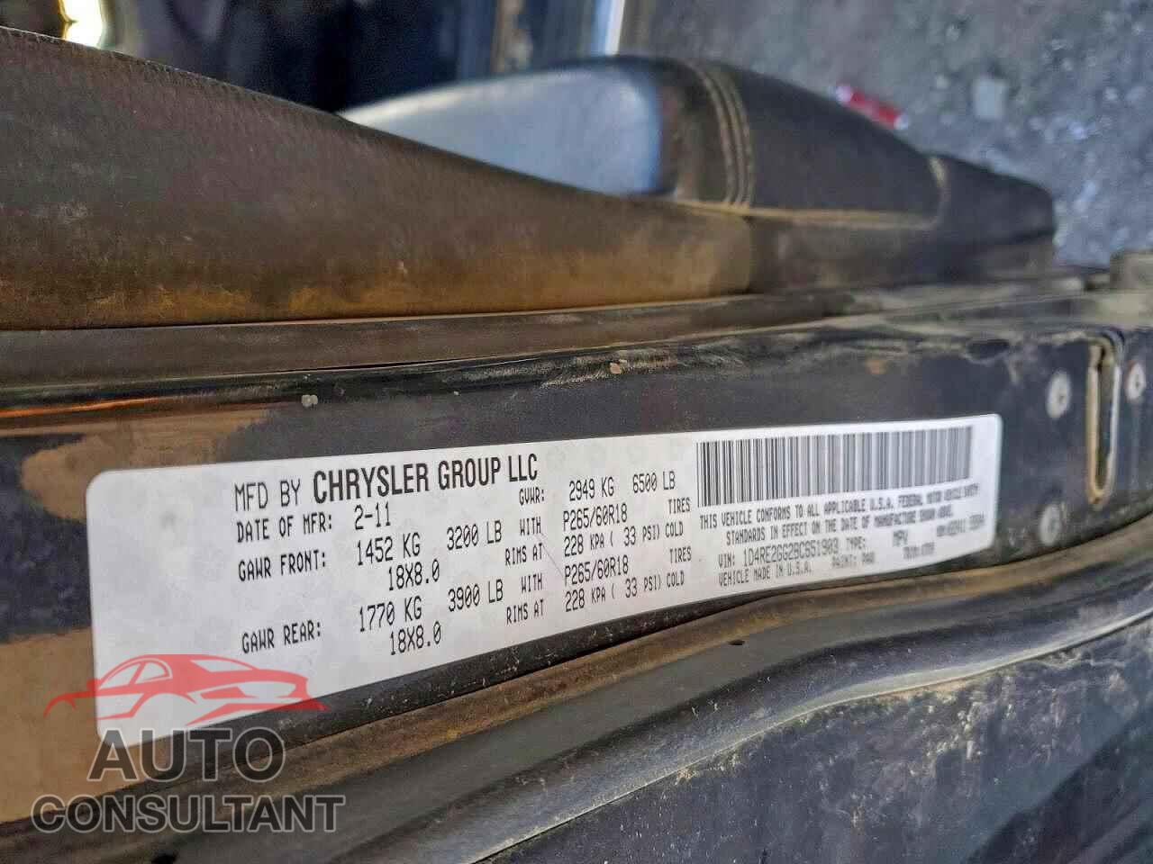 DODGE DURANGO 2011 - 1D4RE2GG2BC651903