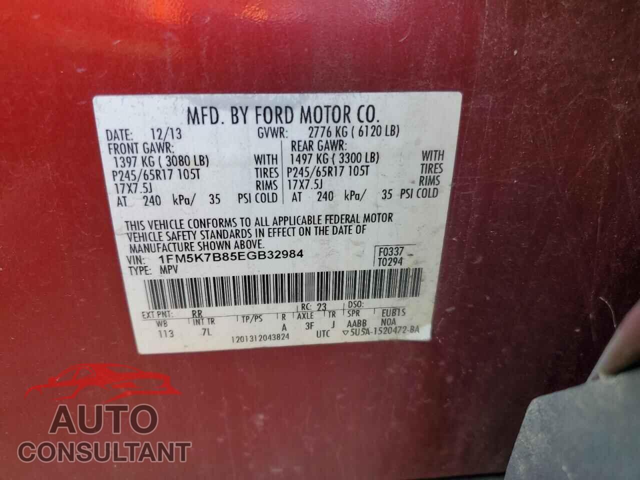 FORD EXPLORER 2014 - 1FM5K7B85EGB32984