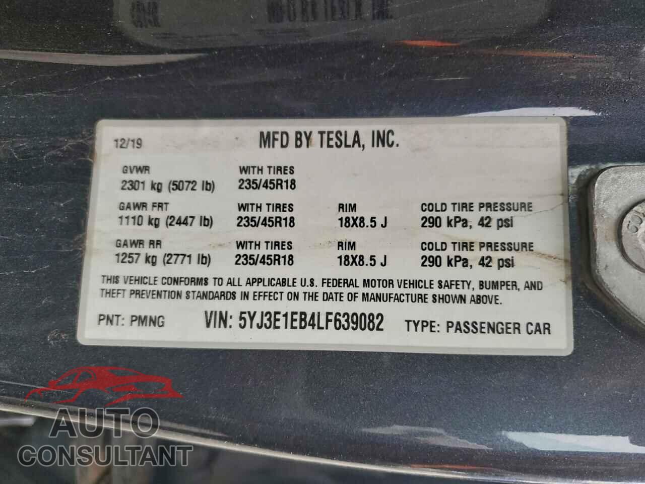 TESLA MODEL 3 2020 - 5YJ3E1EB4LF639082