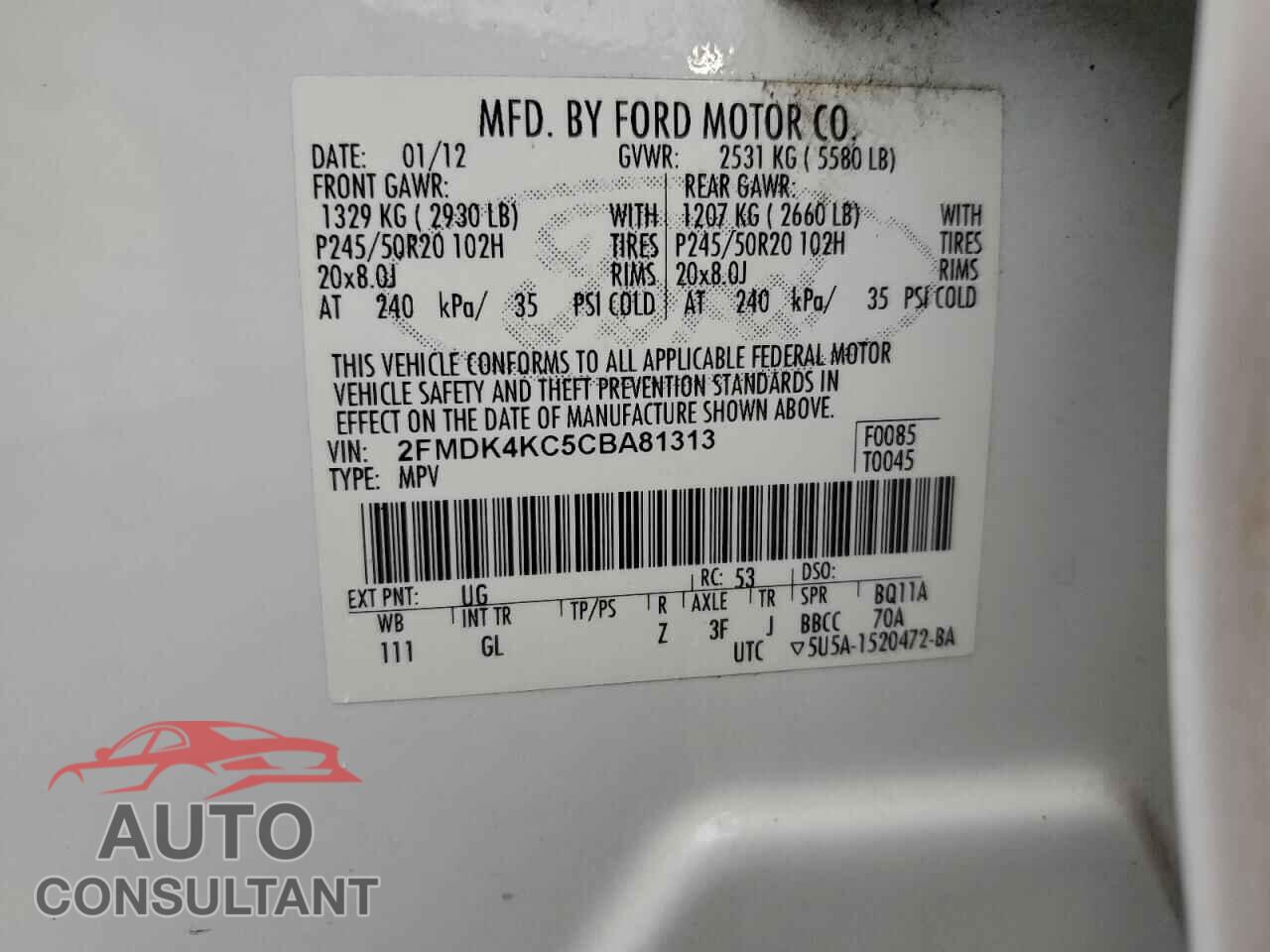 FORD EDGE 2012 - 2FMDK4KC5CBA81313