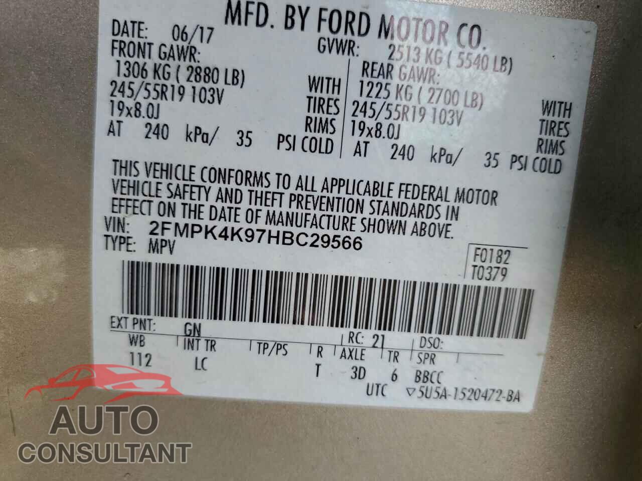 FORD EDGE 2017 - 2FMPK4K97HBC29566