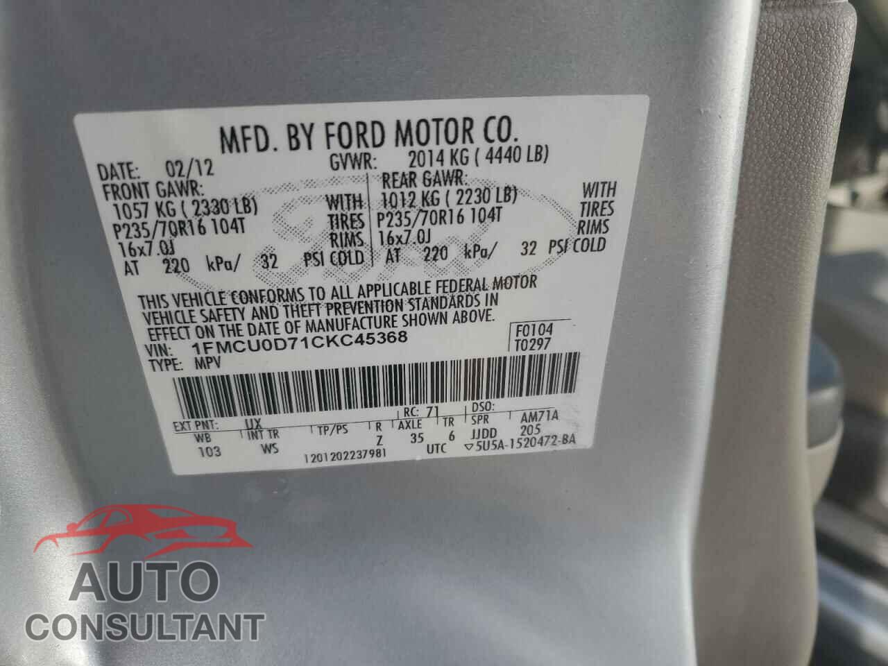 FORD ESCAPE 2012 - 1FMCU0D71CKC45368