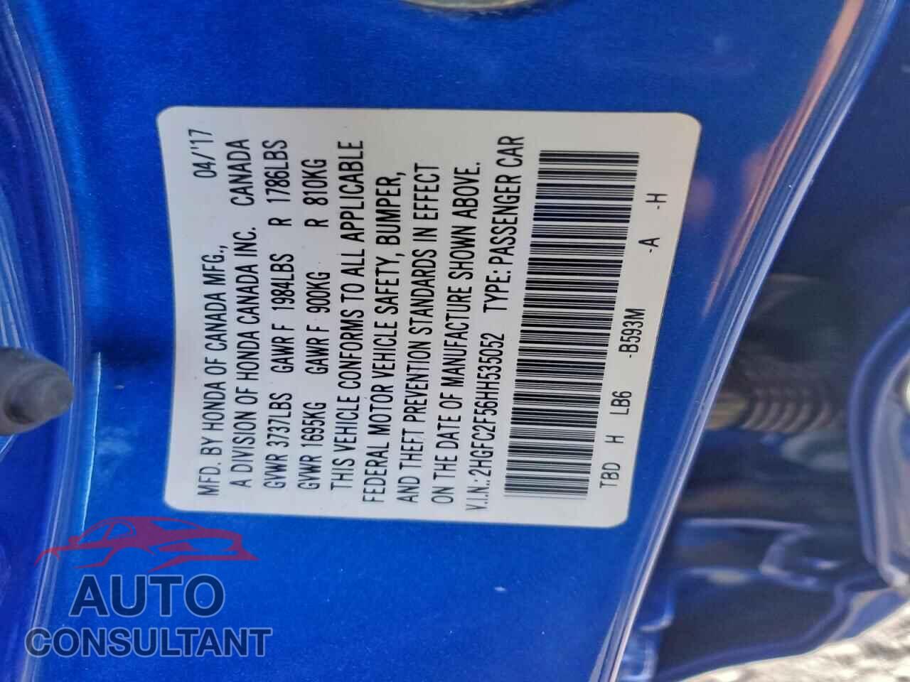 HONDA CIVIC 2017 - 2HGFC2F56HH535052
