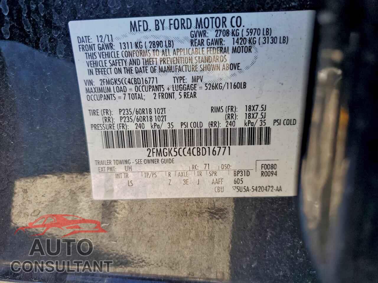FORD FLEX 2012 - 2FMGK5CC4CBD16771