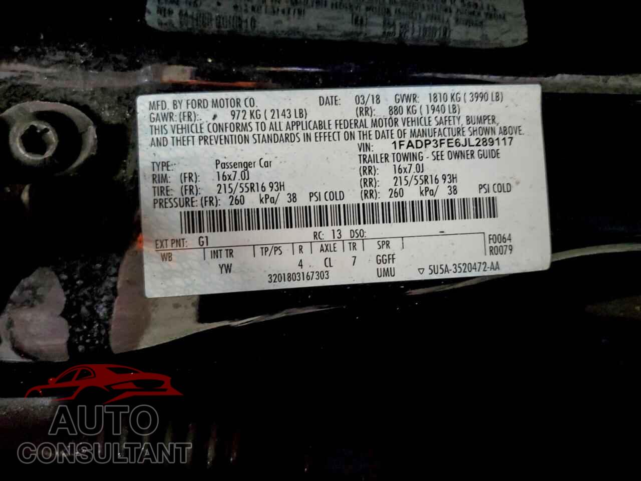 FORD FOCUS 2018 - 1FADP3FE6JL289117