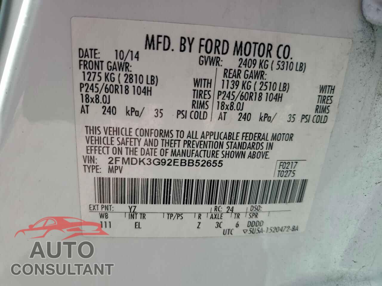 FORD EDGE 2014 - 2FMDK3G92EBB52655