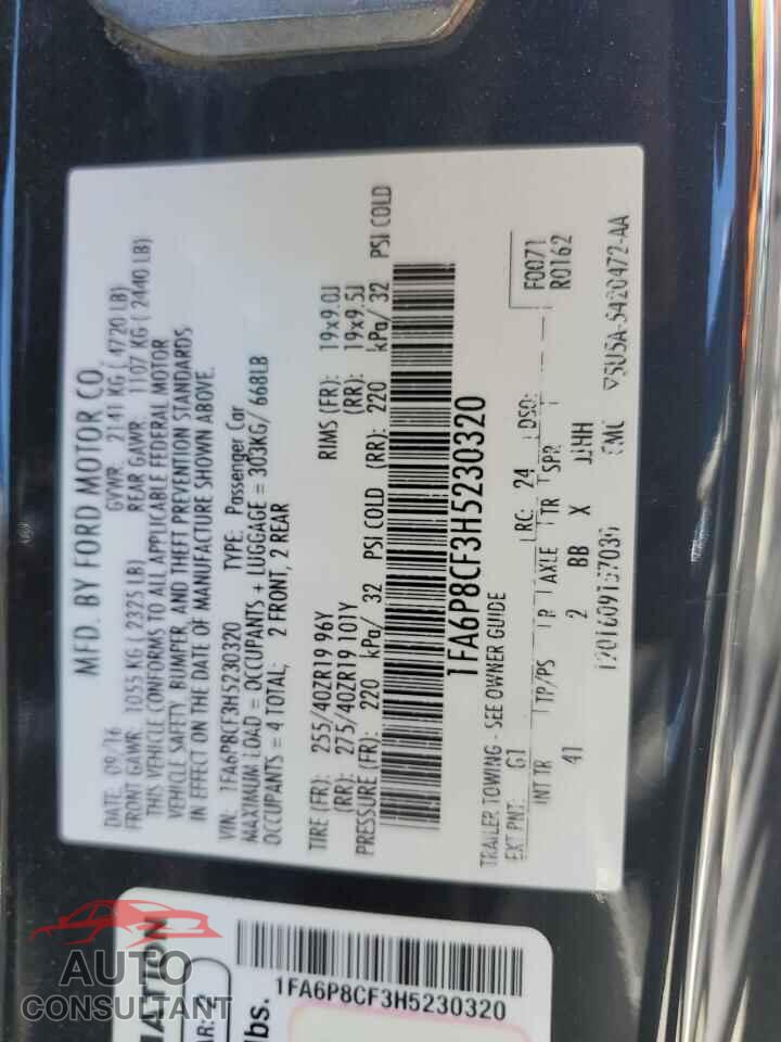 FORD MUSTANG 2017 - 1FA6P8CF3H5230320