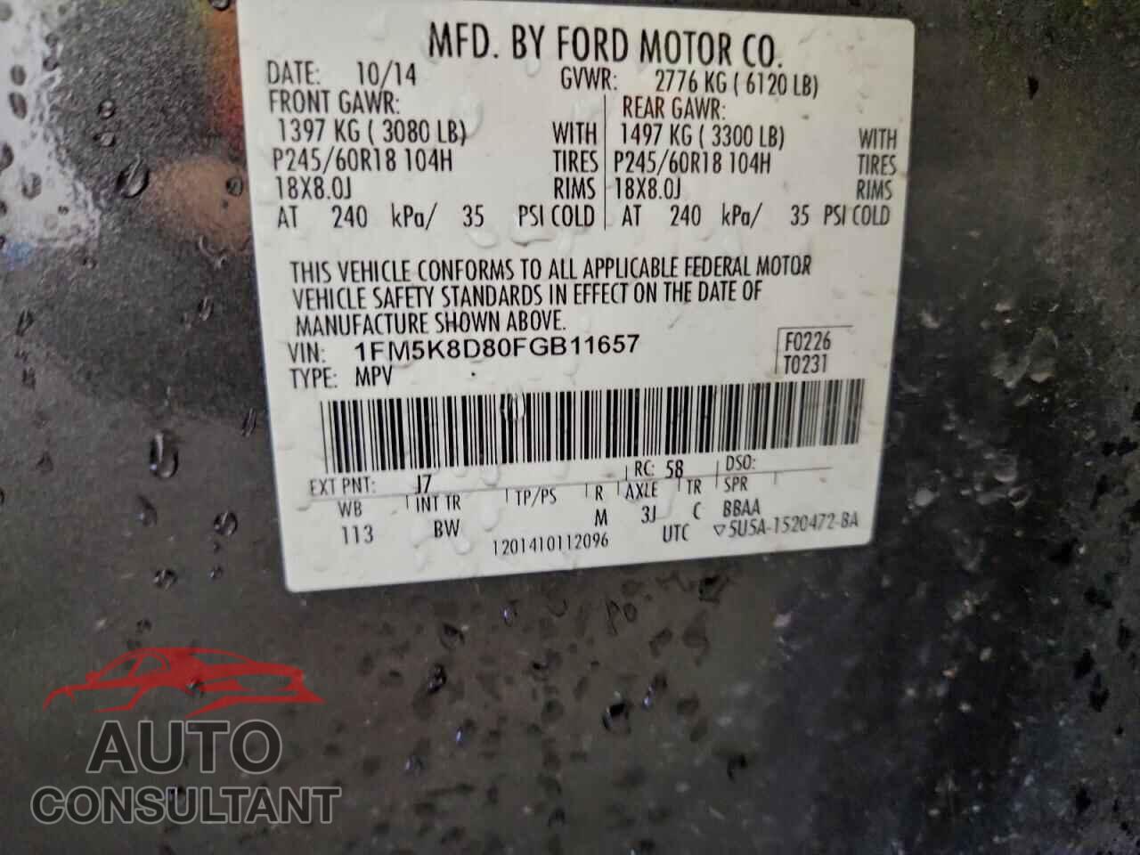 FORD EXPLORER 2015 - 1FM5K8D80FGB11657