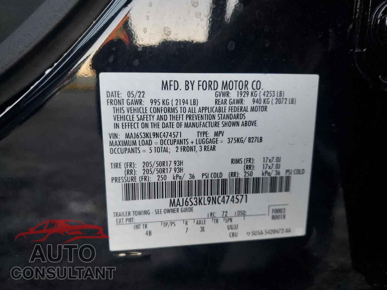 FORD ECOSPORT 2022 - MAJ6S3KL9NC474571