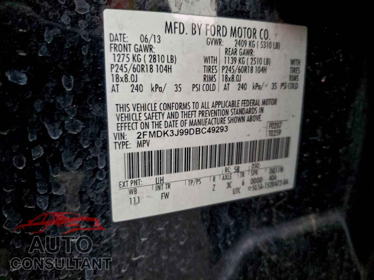 FORD EDGE 2013 - 2FMDK3J99DBC49293
