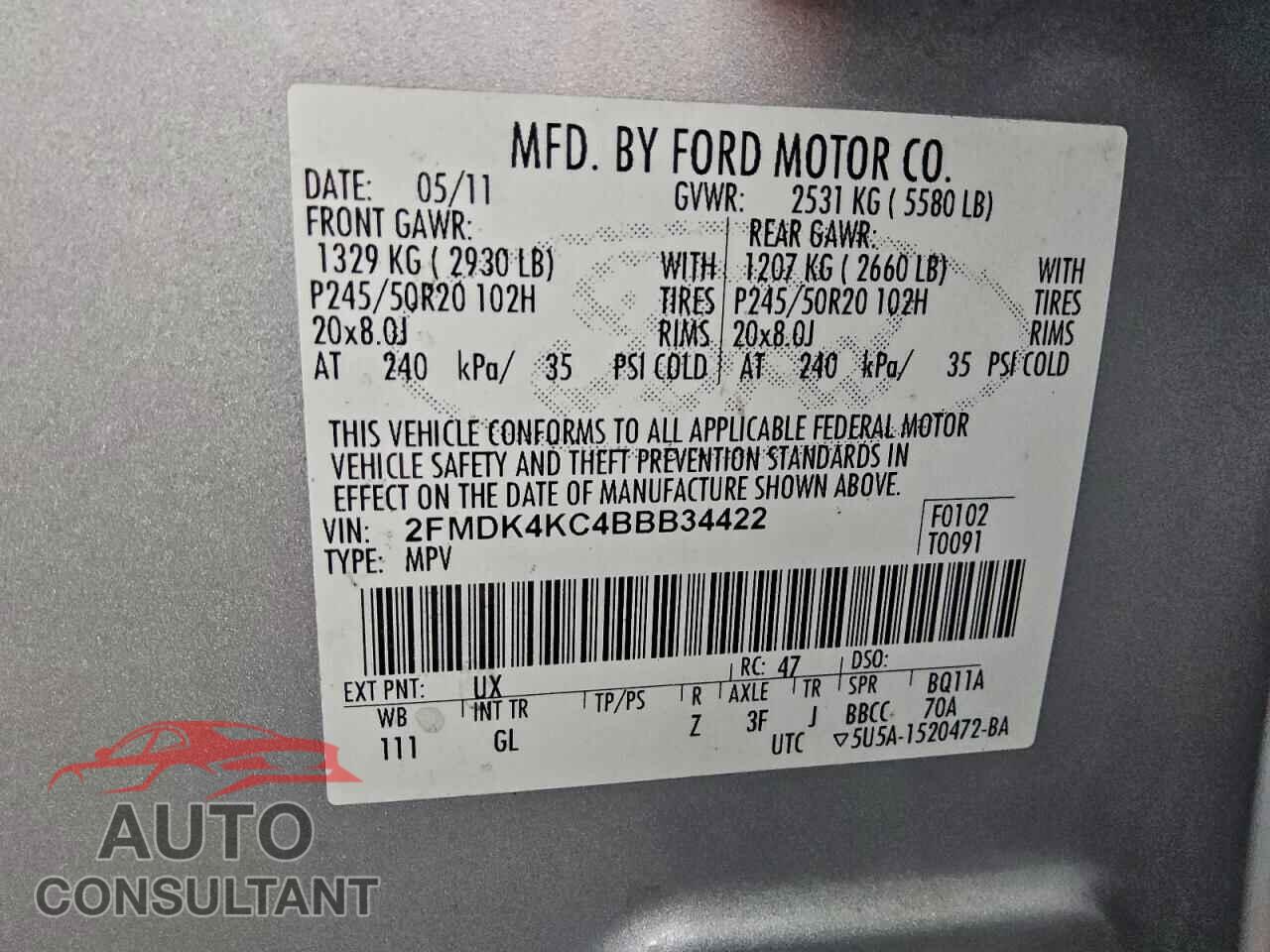 FORD EDGE 2011 - 2FMDK4KC4BBB34422